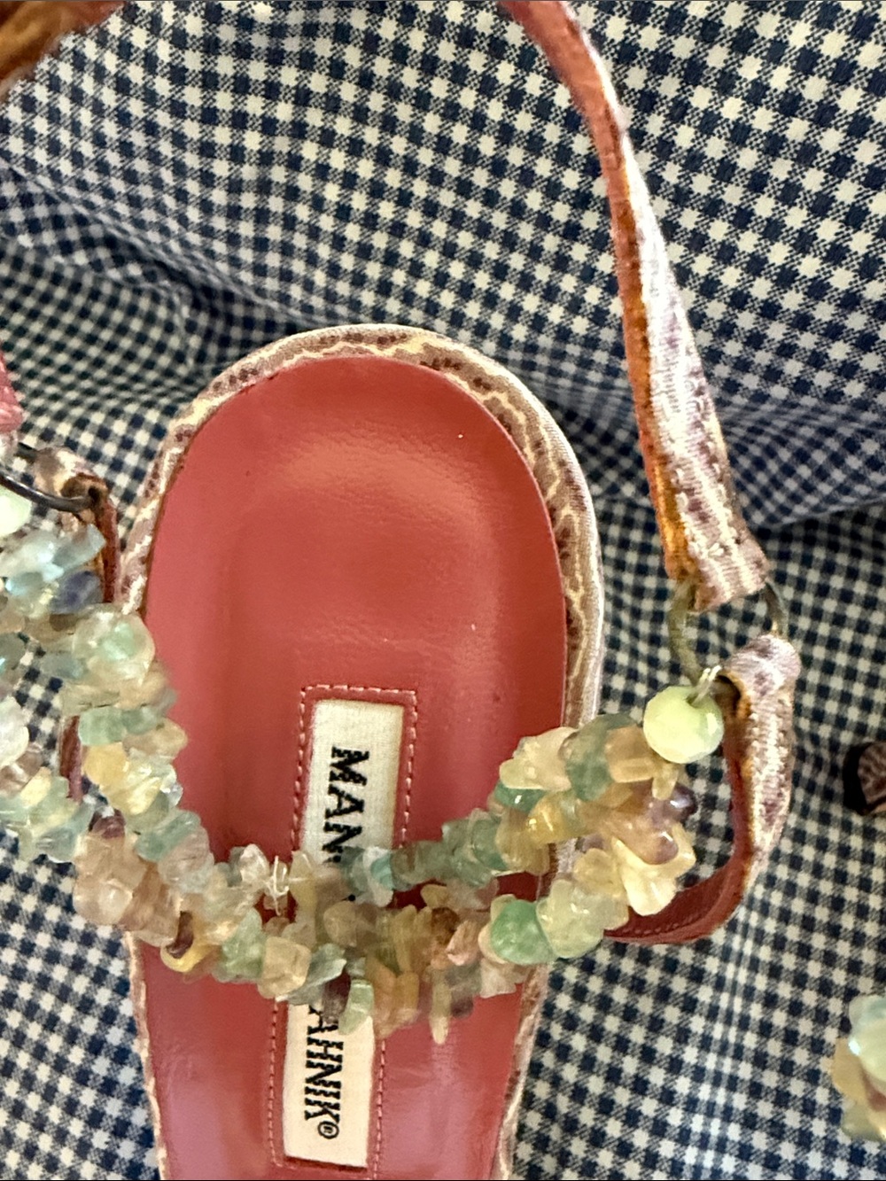 Manolo Blahnik Strappy Pink Patterned High Heel Sandals - Picture 7 of 11